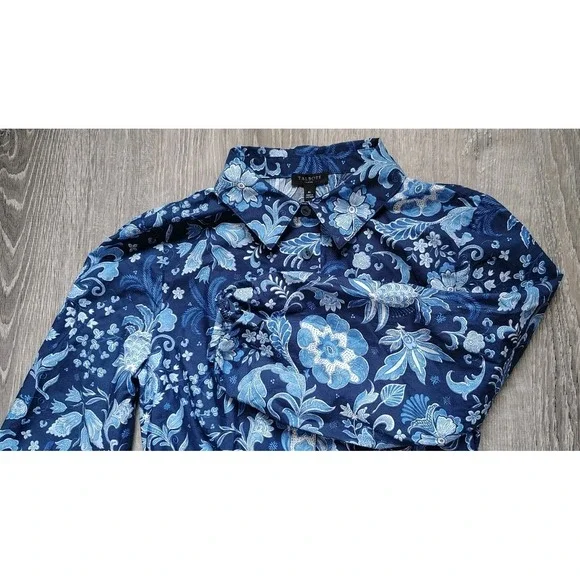 Talbots Dress 4P Womens Blue Floral A Line 3/4 Balloon Sleeve Drawstring Waist - Picture 14 of 14